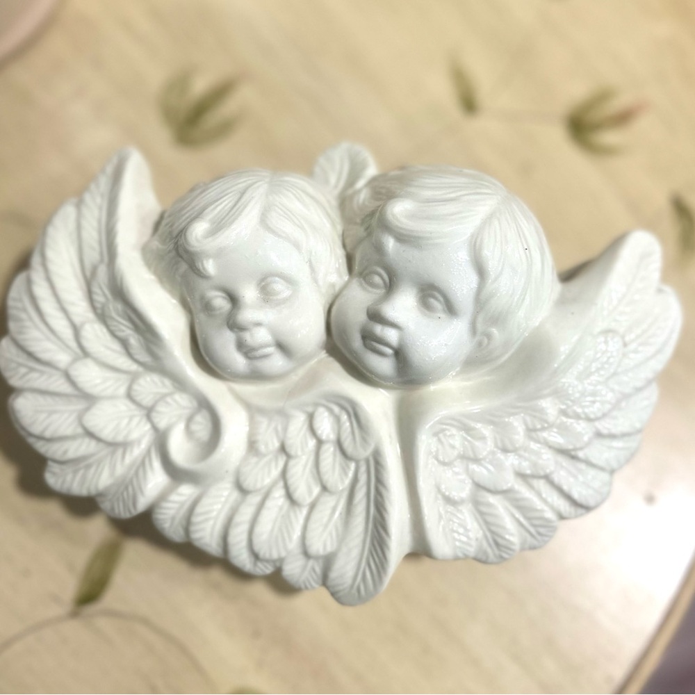 White Angelic Cherub Covered Dish Table Decor